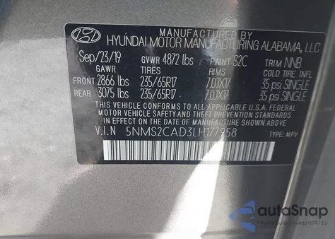 2020 Hyundai Santa Fe Se из США, поврежденный, VIN 5NMS2CAD3LH177958